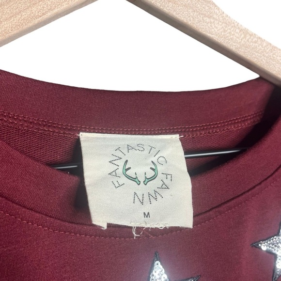 Fantastic Fawn Maroon French Terry Metal Fringe & Stars Sweatshirt Western SZ M - Picture 3 of 9